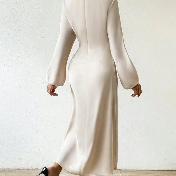 Apricot Preppy WomensWomen's Round Neck 3d Flower Decorated Lantern Sleeve Dress - Picture 2 of 5